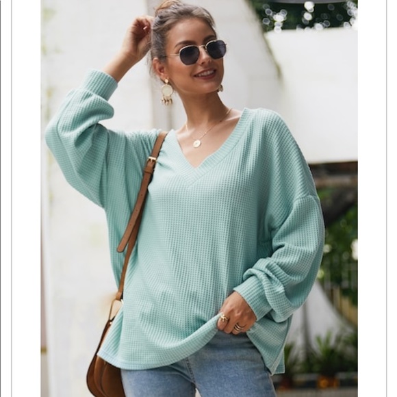 Aqua blue drop shoulder- Top - Picture 5 of 7